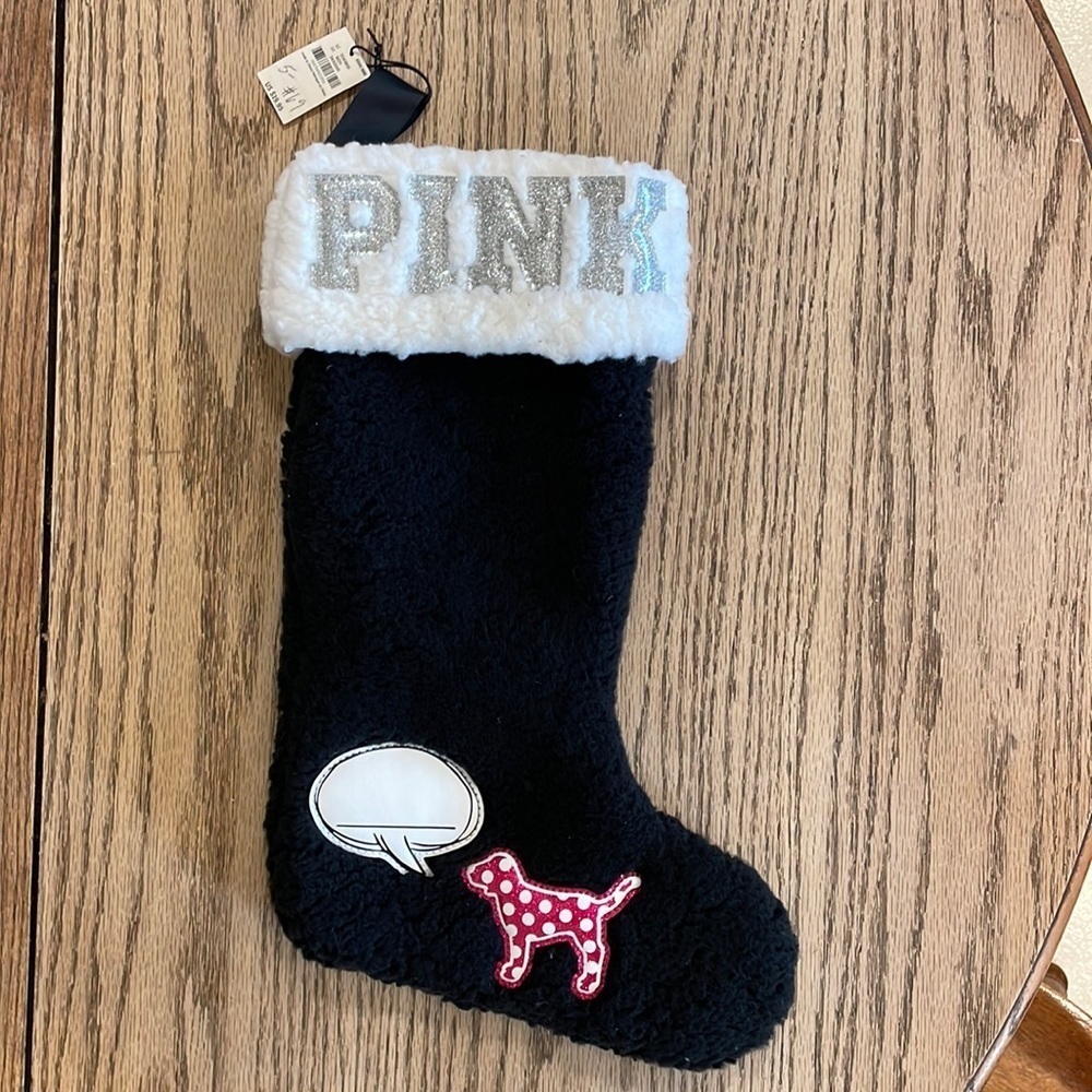 PINK Victoria’s Secret black & white Christmas stocking NWT